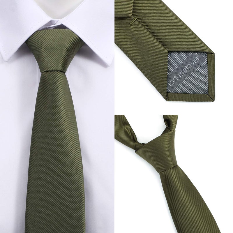 fortunatever Mens Solid Color Tie,Slim&Formal Necktie With Multiple Colors(2.36''&3.35'') (Olive Green, 2.36'' Width) - Image 3